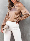 One Shoulder Long Sleeve Blouse - LACEDUPED