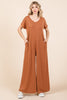 BOMBOM Ribbed Short Sleeve Wide Leg Jumpsuit - LACEDUPED