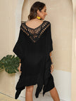 Cutout Ruffled Half Sleeve Cover-Up - LACEDUPED