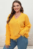 Plus Size Fringe V-Neck Long Sleeve Sweater