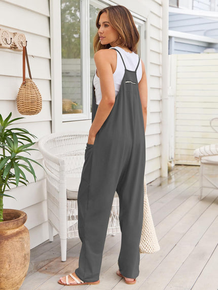 V-Neck Spaghetti Strap Jumpsuit - LACEDUPED