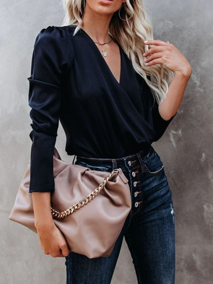 Surplice Long Sleeve Blouse - LACEDUPED