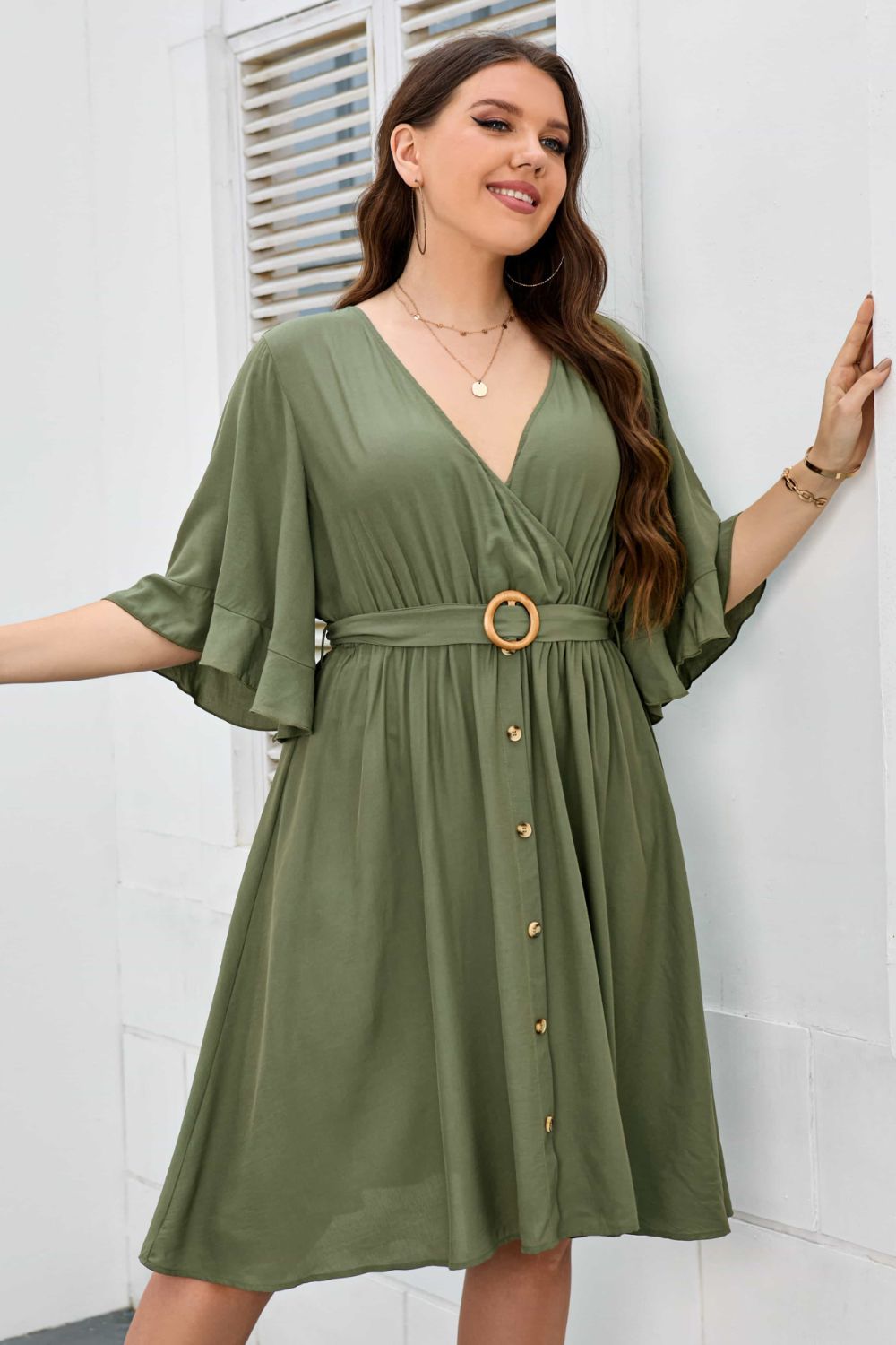 Honey Plus Size Surplice Neck Half Sleeve Dress