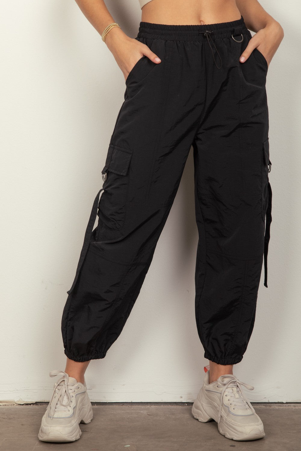 VERY J Elastic Waist Woven Cargo Pants - LACEDUPED