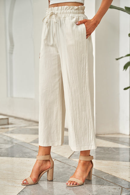 Drawstring Paperbag Waist Wide Leg Pants - LACEDUPED