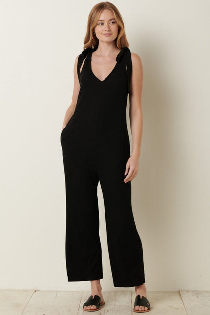 Mittoshop Rib Knit V-Neck Cross Back Jumpsuit - LACEDUPED