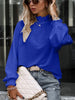 Smocked Frill Mock Neck Long Sleeve Blouse