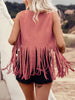 Fringe Studded Open Front Vest Coat - LACEDUPED