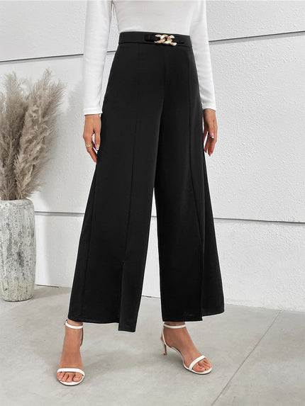 Chain Detail Slit Straight Pants - LACEDUPED