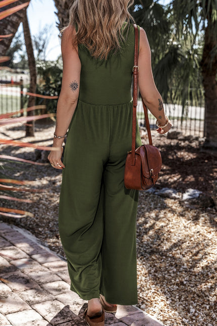 V-Neck Sleeveless Wide Leg Jumpsuit - LACEDUPED