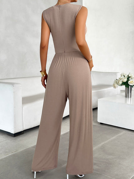 Round Neck Sleeveless Wide Leg Jumpsuit - LACEDUPED