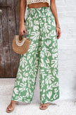 Smocked Printed Wide Leg Pants with Pockets - LACEDUPED