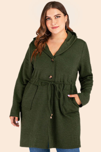 Plus Size Drawstring Waist Hooded Cardigan with Pockets