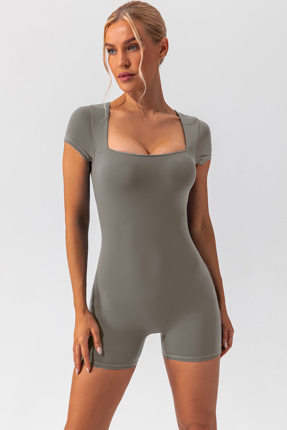 Square Neck Cap Sleeve Active Romper - LACEDUPED