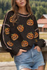 Sequin Pumpkin Round Neck Long Sleeve Sweatshirt - LACEDUPED