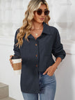 Button Up Dropped Shoulder Long Sleeve Outerwear - LACEDUPED