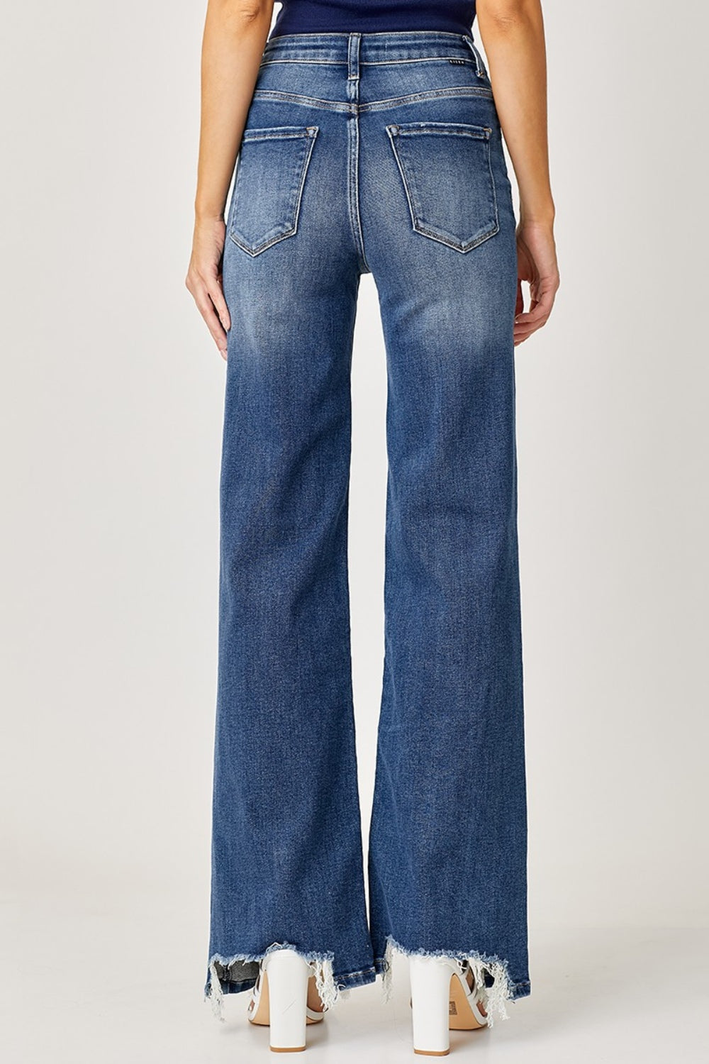 Risen Full Size High Rise Frayed Hem Wide Leg Jeans - LACEDUPED