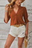 Notched Half Sleeve Blouse - LACEDUPED