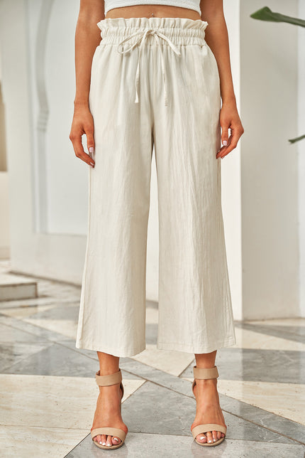 Drawstring Paperbag Waist Wide Leg Pants - LACEDUPED