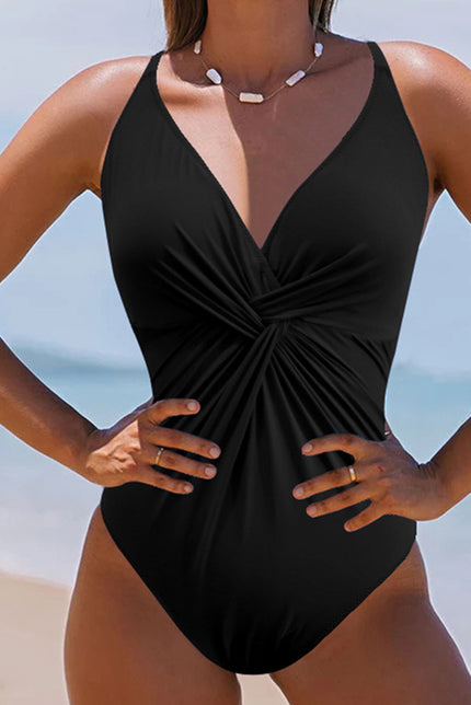 Twisted Crisscross V-Neck One-Piece Swimwear - LACEDUPED