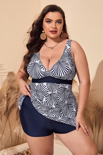 Plus Size Printed Sleeveless Top and Shorts Swim Set - LACEDUPED