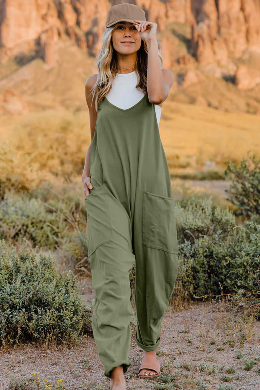 Double Take Full Size V-Neck Sleeveless Jumpsuit with Pockets - LACEDUPED