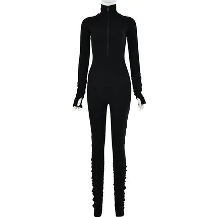 Turtleneck Gloved Sleeve Jumpsuits - LACEDUPED