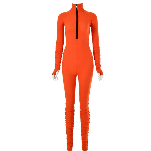 Turtleneck Gloved Sleeve Jumpsuits - LACEDUPED