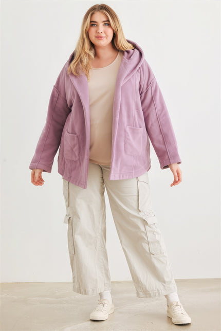 Plus Two Pocket Open Front Soft To Touch Hooded Cardigan Jacket