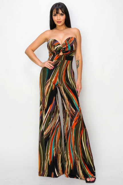 Allover Print Twist Front Wide Leg Jumpsuit - LACEDUPED (1)