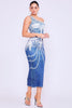 One Shoulder Denim Print Dress