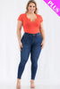 Plus Size Casual Split Neck Solid Short Sleeve Bodysuit