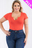 Plus Size Casual Split Neck Solid Short Sleeve Bodysuit