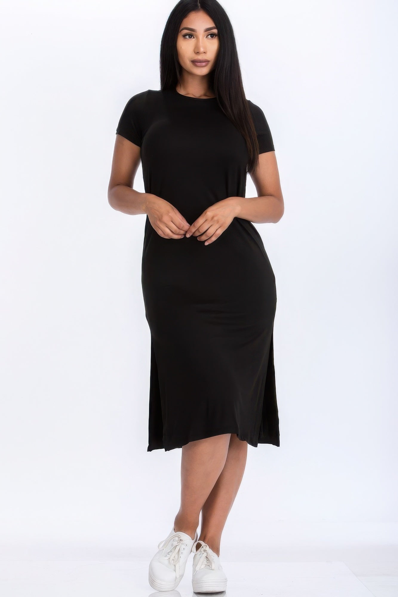 Side slit comfy midi dress