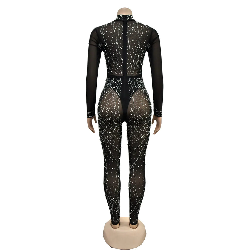 Sheer MeshSee Through Jumpsuit - LACEDUPED