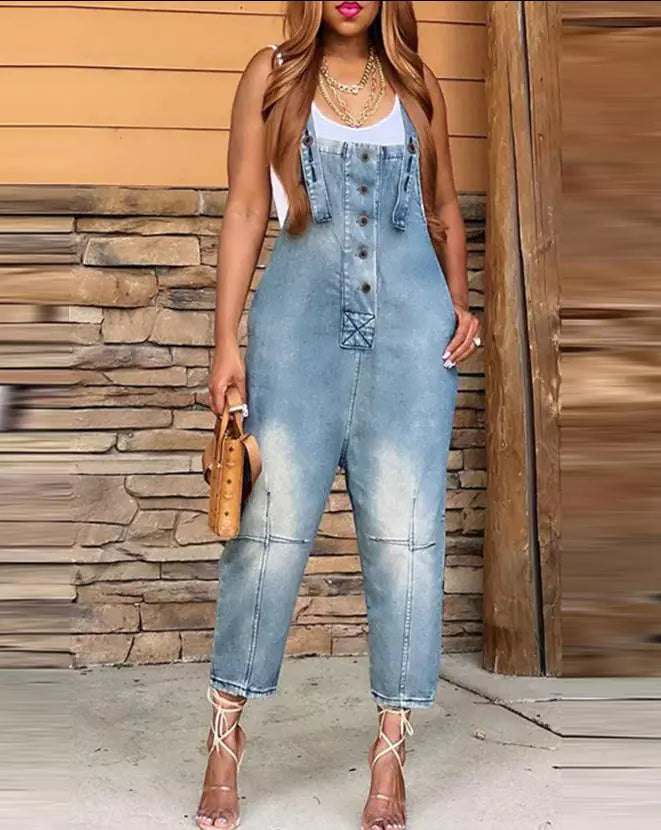 Denim Sleeveless Jumpsuits for Women - LACEDUPED