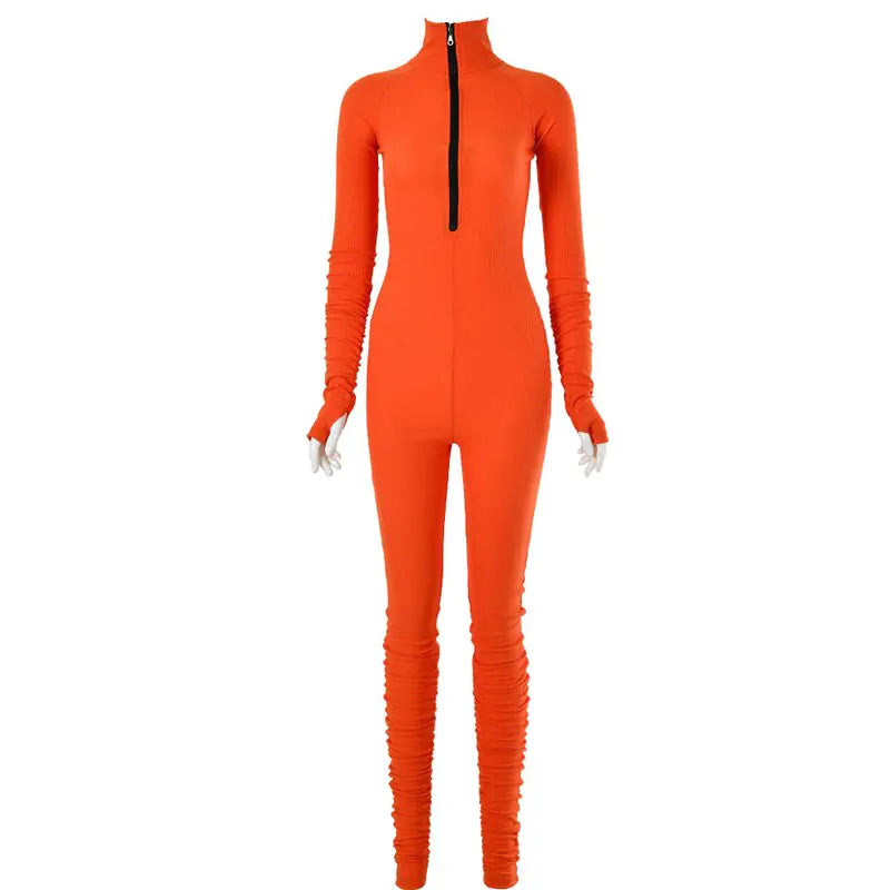 Turtleneck Gloved Sleeve Jumpsuits - LACEDUPED