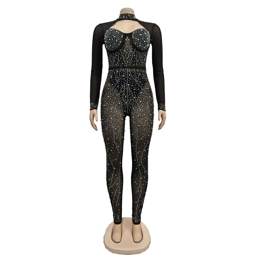Sheer MeshSee Through Jumpsuit - LACEDUPED