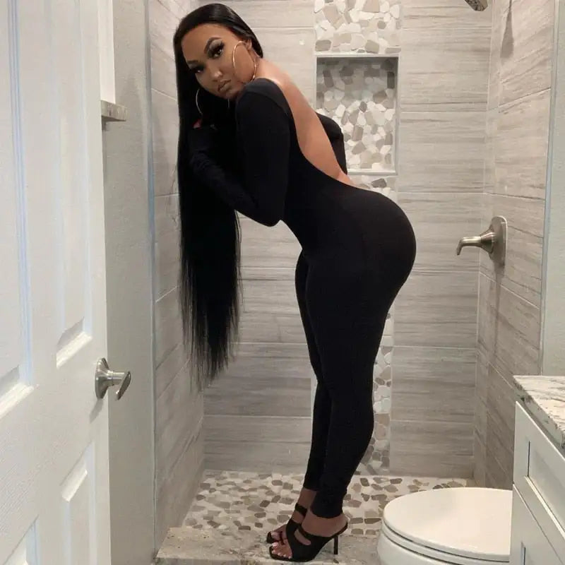 Backless Spandex Skinny Jumpsuits - LACEDUPED