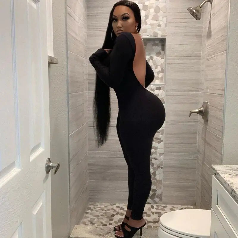 Backless Spandex Skinny Jumpsuits - LACEDUPED