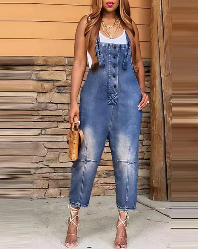 Denim Sleeveless Jumpsuits for Women - LACEDUPED