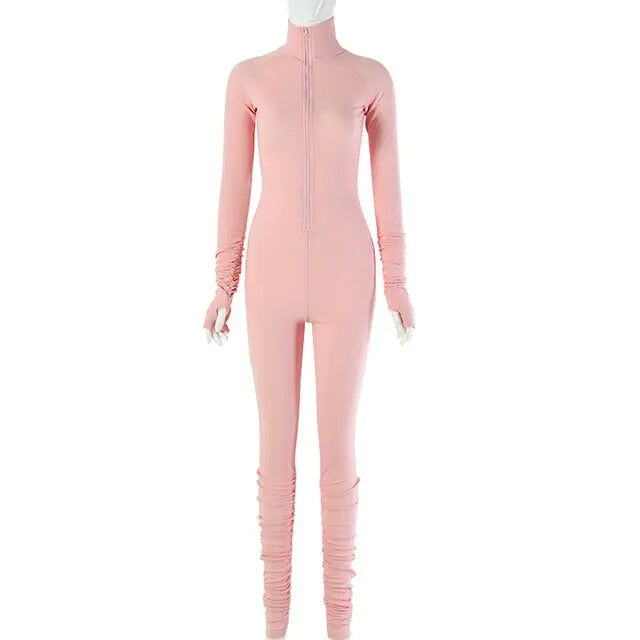 Turtleneck Gloved Sleeve Jumpsuits - LACEDUPED