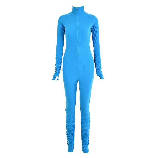 Turtleneck Gloved Sleeve Jumpsuits - LACEDUPED