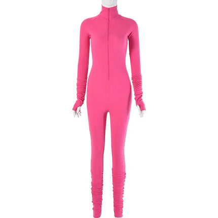 Turtleneck Gloved Sleeve Jumpsuits - LACEDUPED