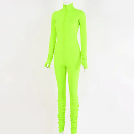 Turtleneck Gloved Sleeve Jumpsuits - LACEDUPED