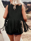 Fringe Studded Open Front Vest Coat - LACEDUPED