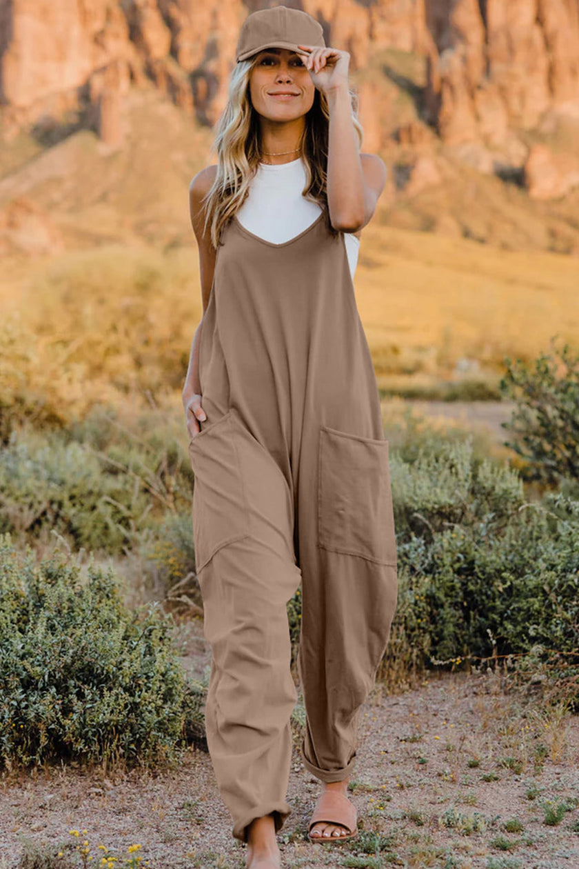 Double Take Full Size V-Neck Sleeveless Jumpsuit with Pockets - LACEDUPED