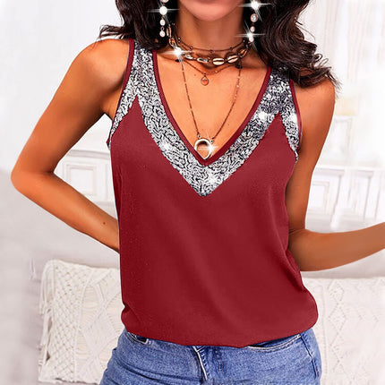 Full Size V-Neck Wide Strap Tank - LACEDUPED