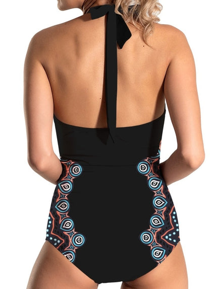 Cutout Printed Halter Neck One-Piece Swimwear - LACEDUPED