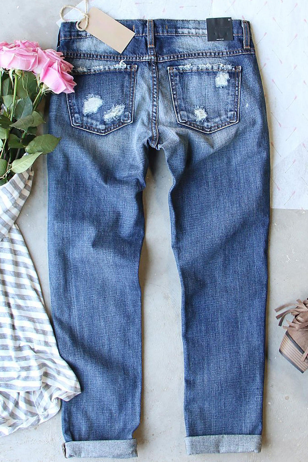 US Flag Mid-Rise Waist Straight Jeans - LACEDUPED